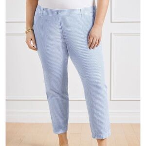 Talbots curvy fit blue stripe seersucker crop pants